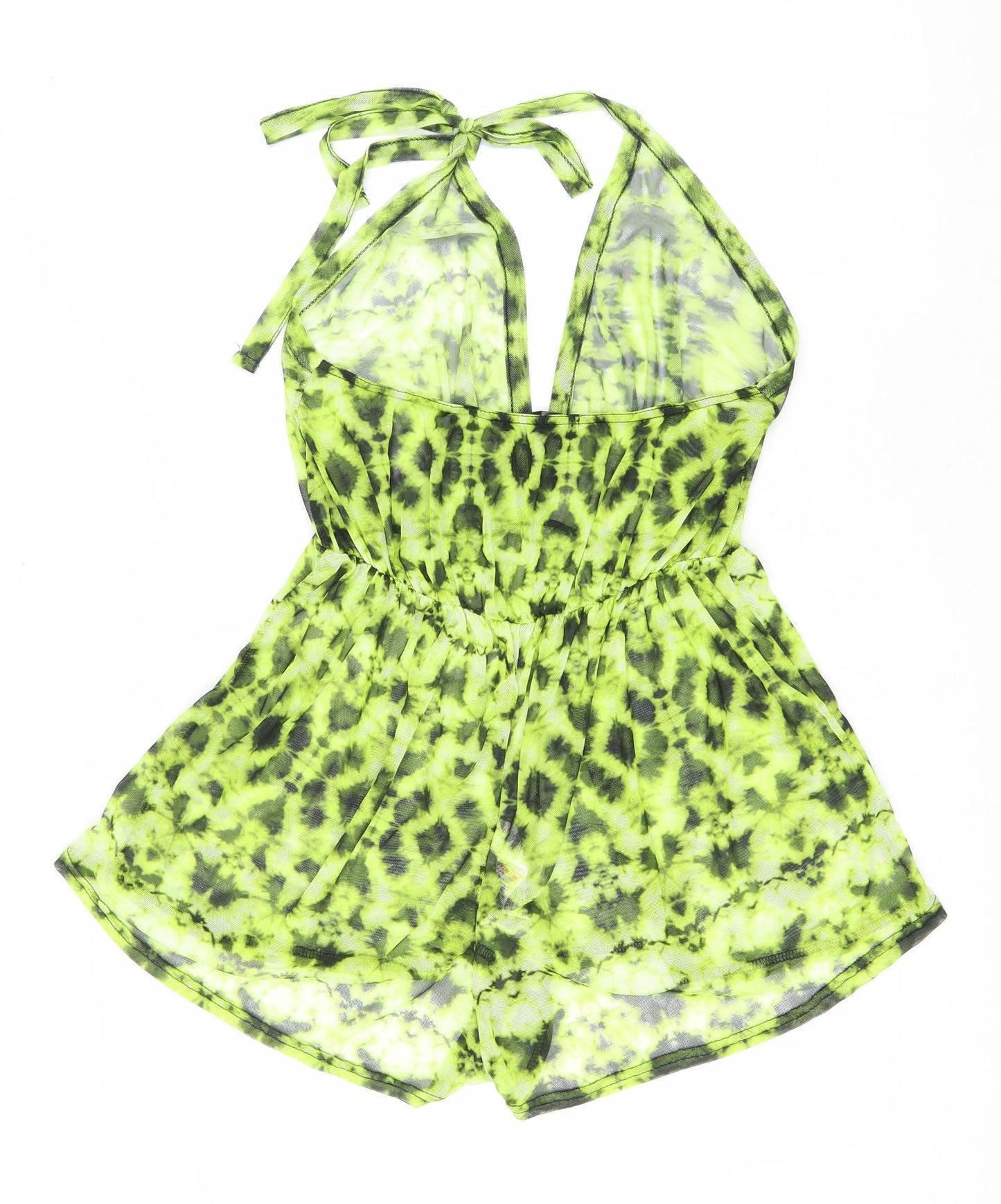 Misguided Womens Green Tie Dye Polyester Playsuit One-Piece Size 14 Tie