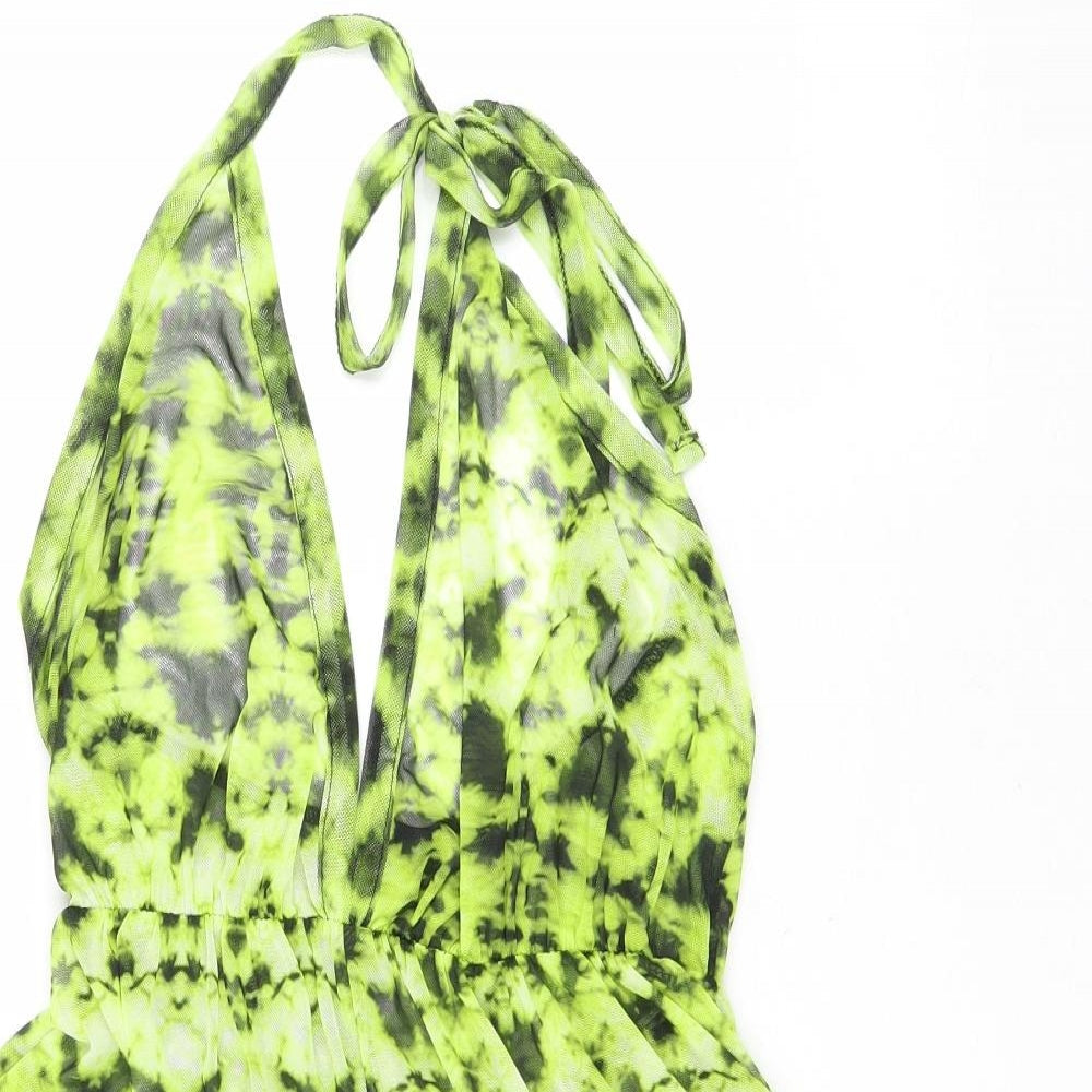 Misguided Womens Green Tie Dye Polyester Playsuit One-Piece Size 14 Tie