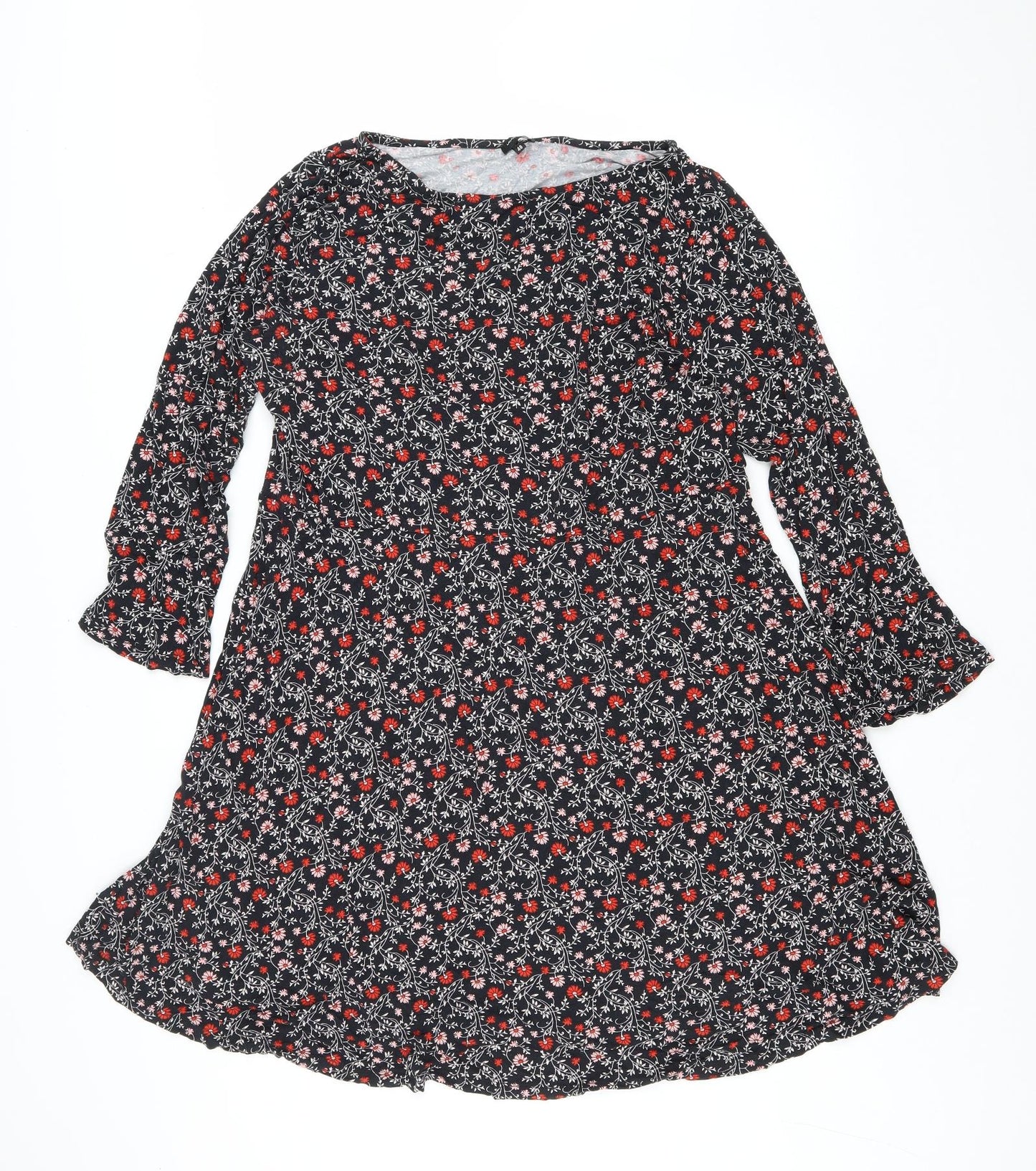Laura Scott Womens Black Floral Viscose A-Line Size 22 Round Neck Pullover