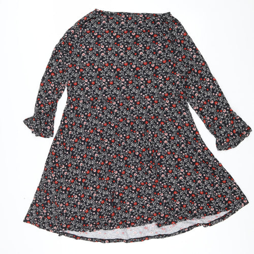 Laura Scott Womens Black Floral Viscose A-Line Size 22 Round Neck Pullover