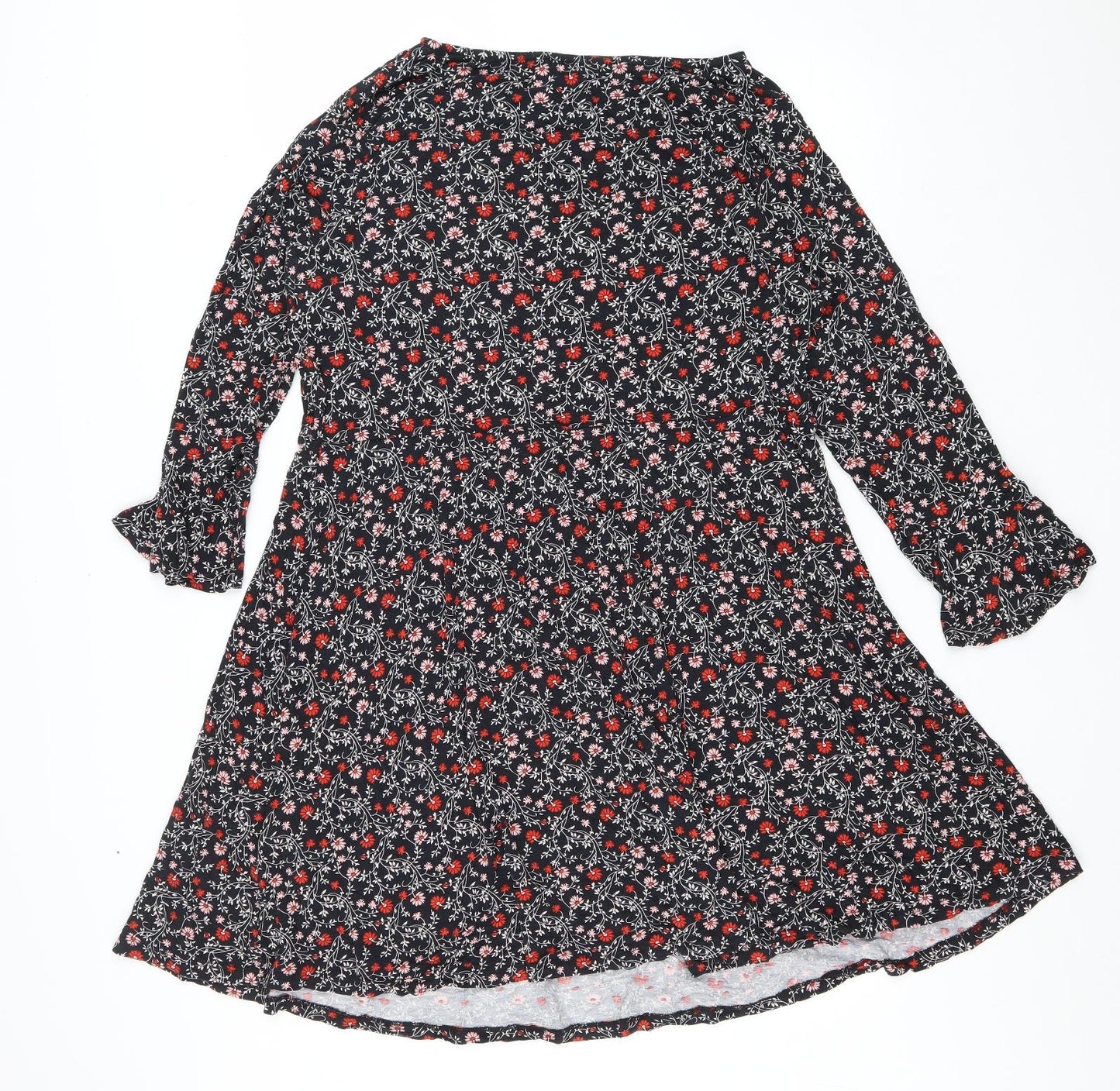 Laura Scott Womens Black Floral Viscose A-Line Size 22 Round Neck Pullover