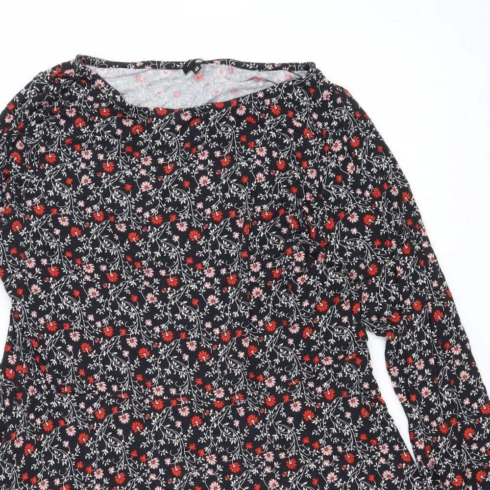 Laura Scott Womens Black Floral Viscose A-Line Size 22 Round Neck Pullover