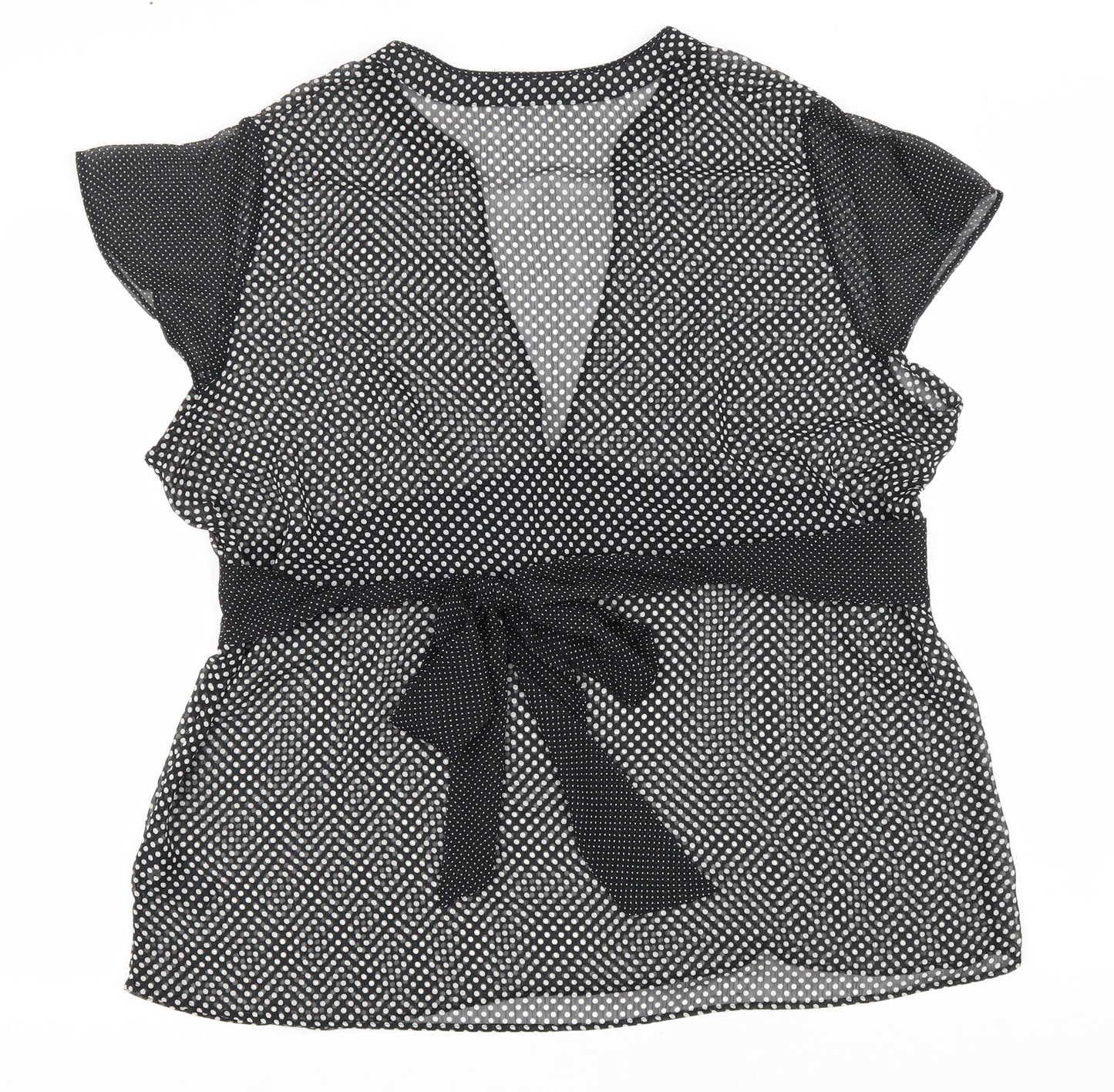 Marks and Spencer Womens Black Polka Dot Polyester Basic Blouse Size 22 V-Neck