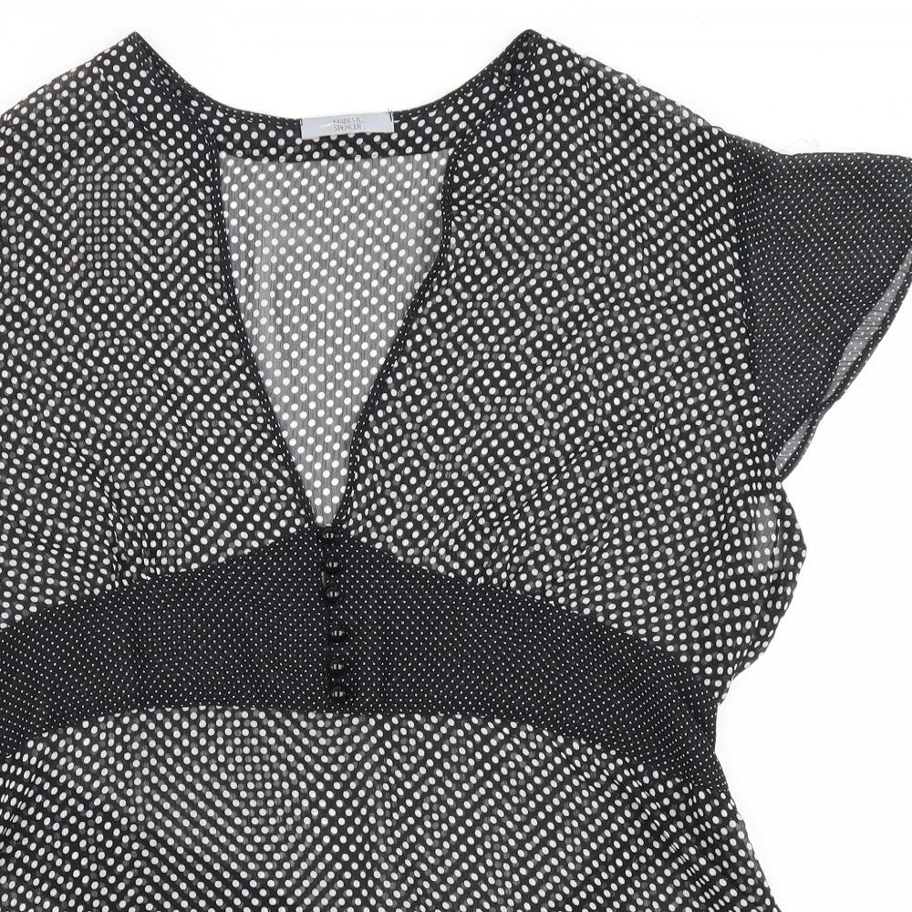 Marks and Spencer Womens Black Polka Dot Polyester Basic Blouse Size 22 V-Neck
