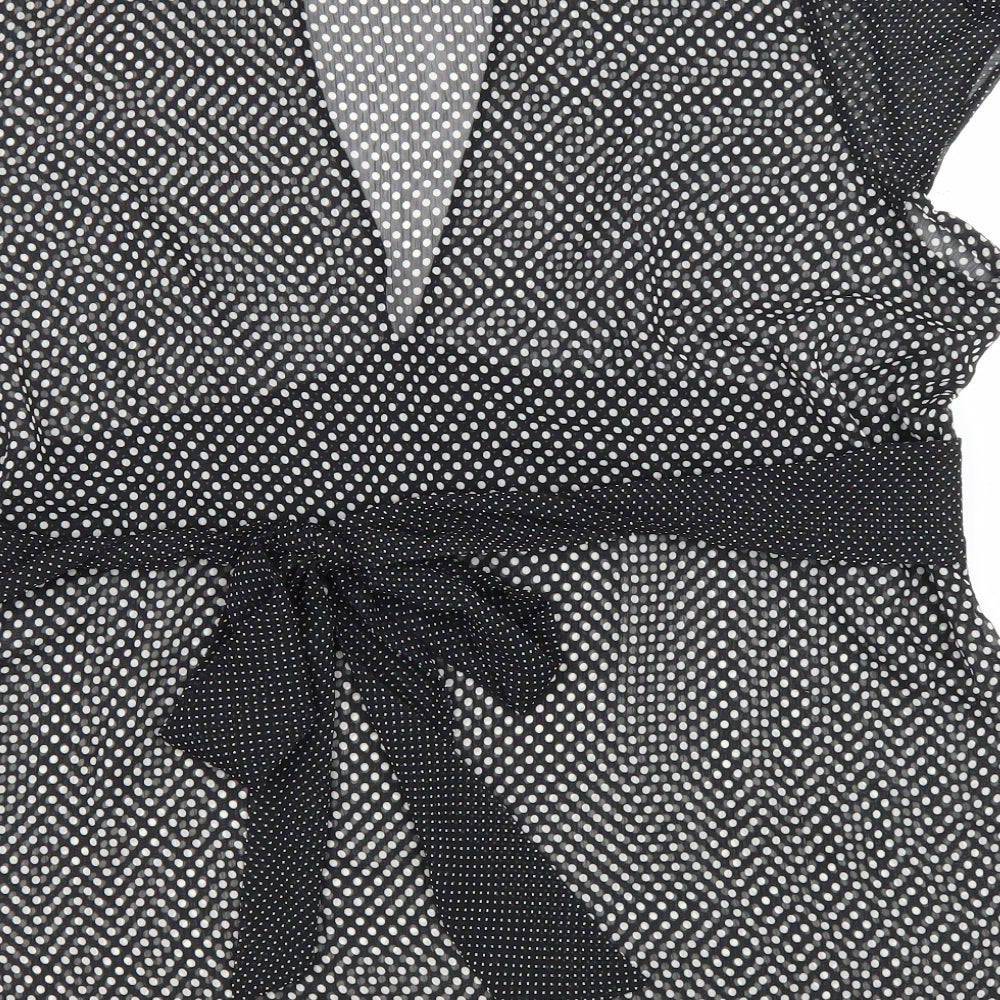 Marks and Spencer Womens Black Polka Dot Polyester Basic Blouse Size 22 V-Neck