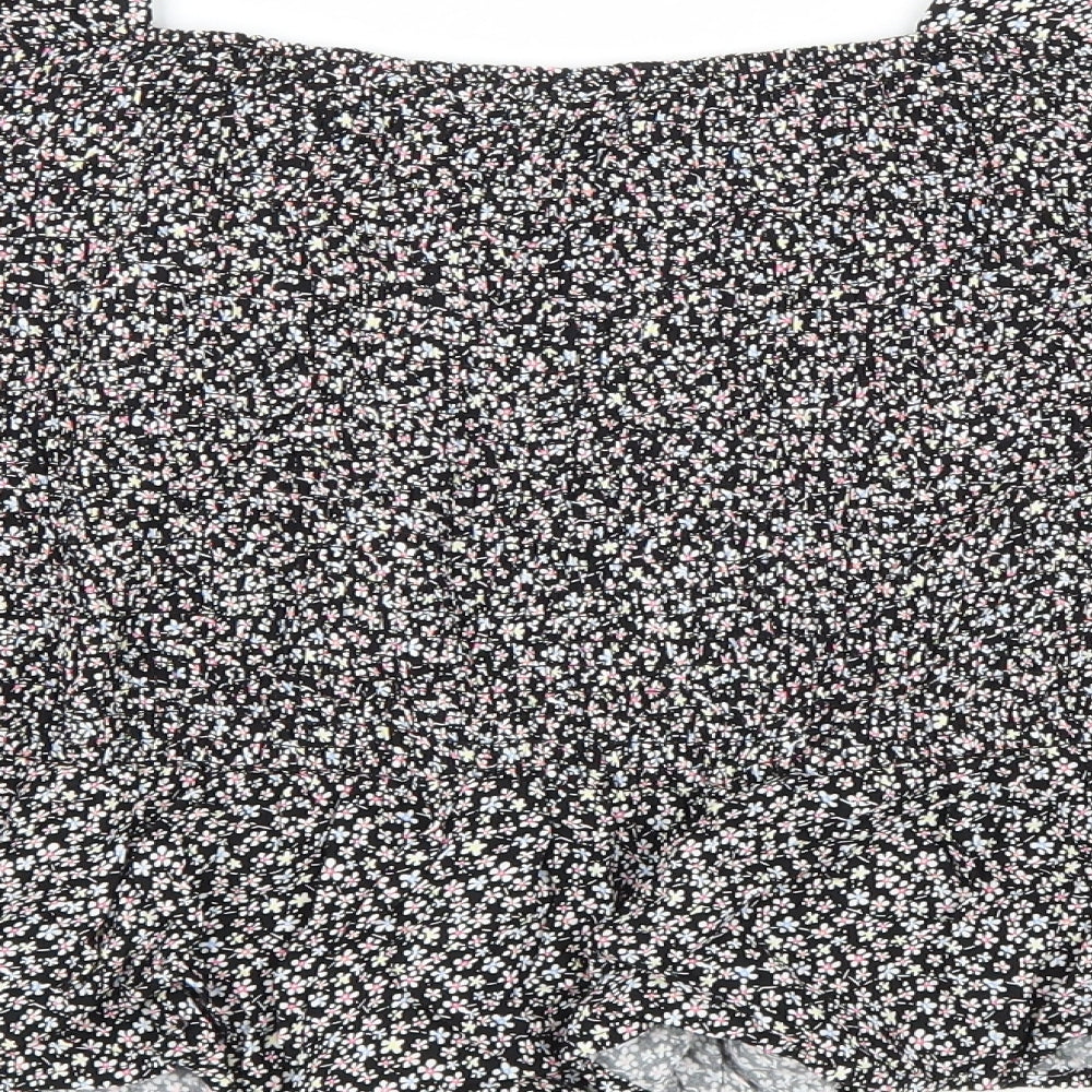 New Look Womens Black Floral Viscose Basic Blouse Size 14 Square Neck