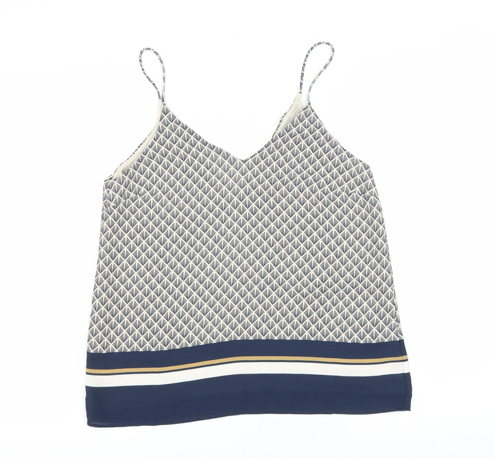 H&M Womens Blue Geometric Polyester Camisole Tank Size 8 V-Neck
