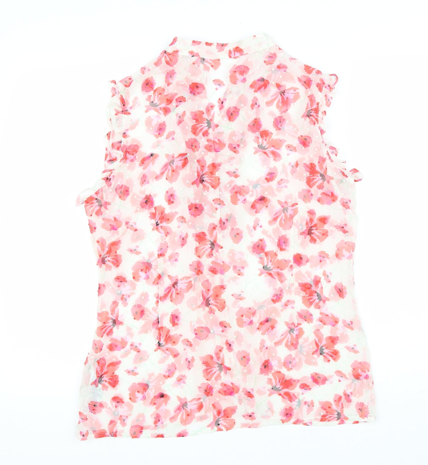 Marks and Spencer Womens White Floral Polyester Basic Button-Up Size 14 V-Neck