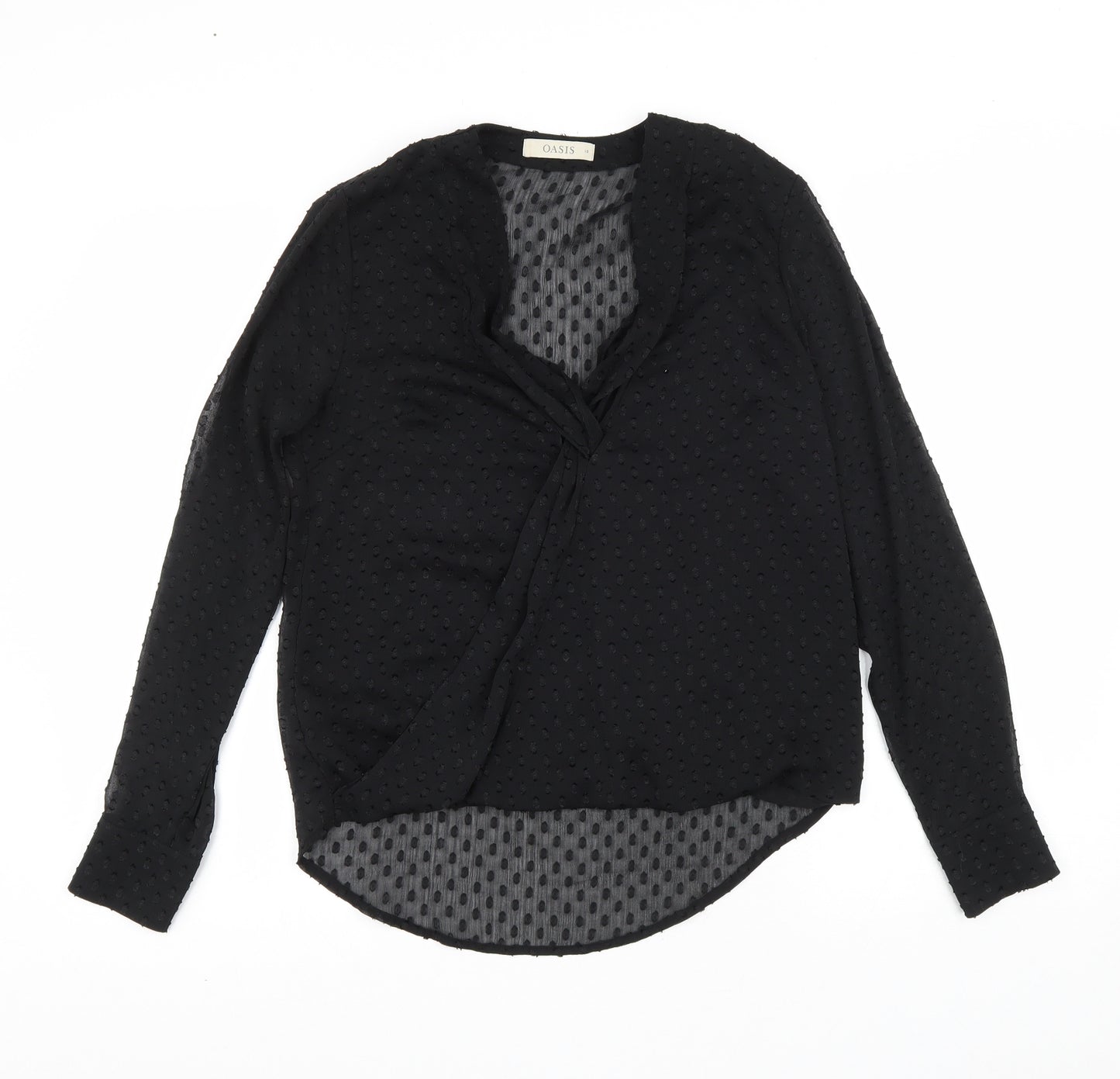 Oasis Womens Black Geometric Polyester Basic Blouse Size 10 V-Neck - wrap detail