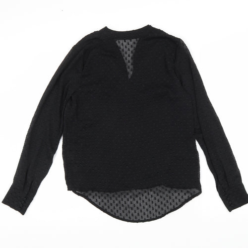 Oasis Womens Black Geometric Polyester Basic Blouse Size 10 V-Neck - wrap detail
