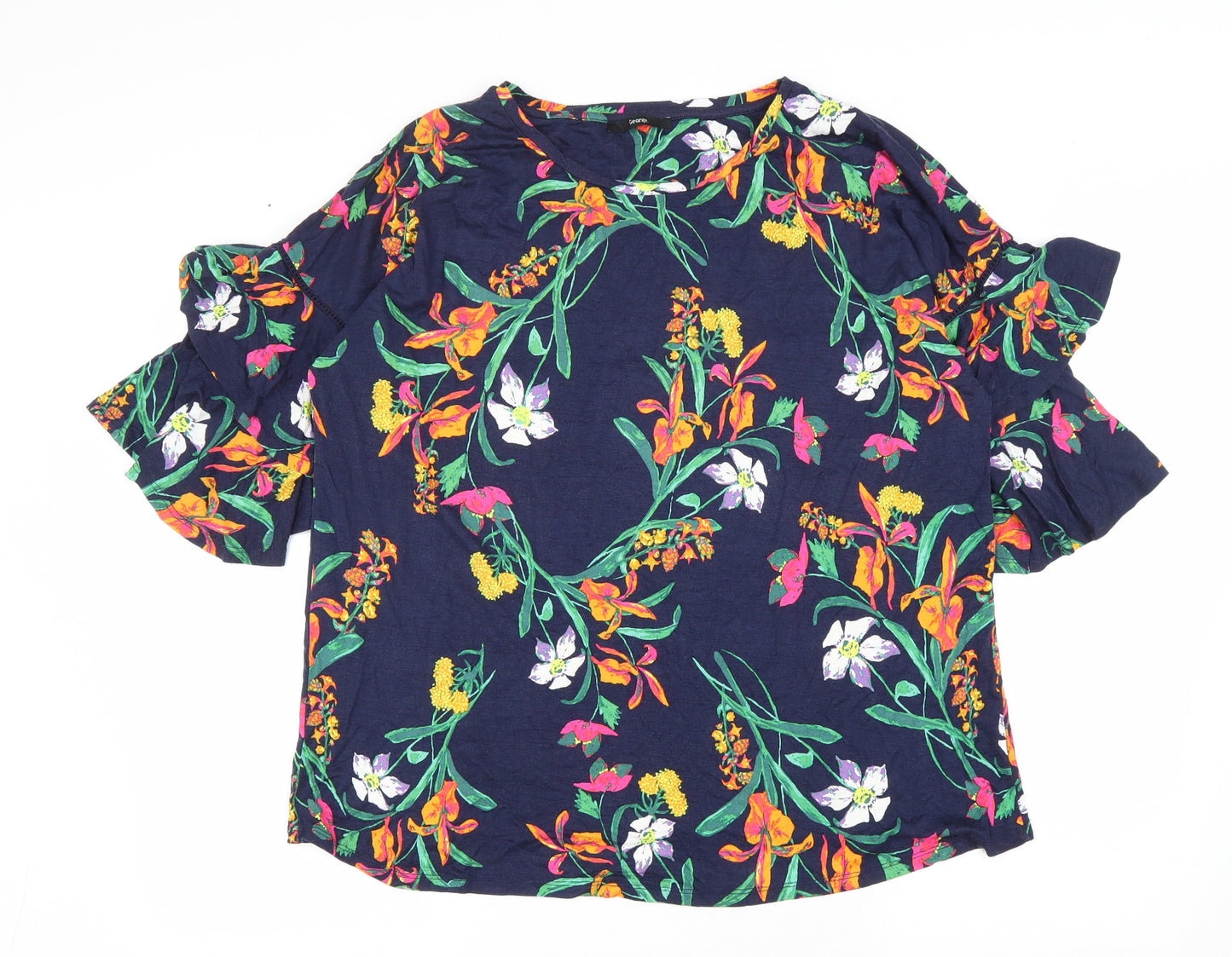 George Womens Blue Floral Cotton Basic T-Shirt Size 20 Round Neck