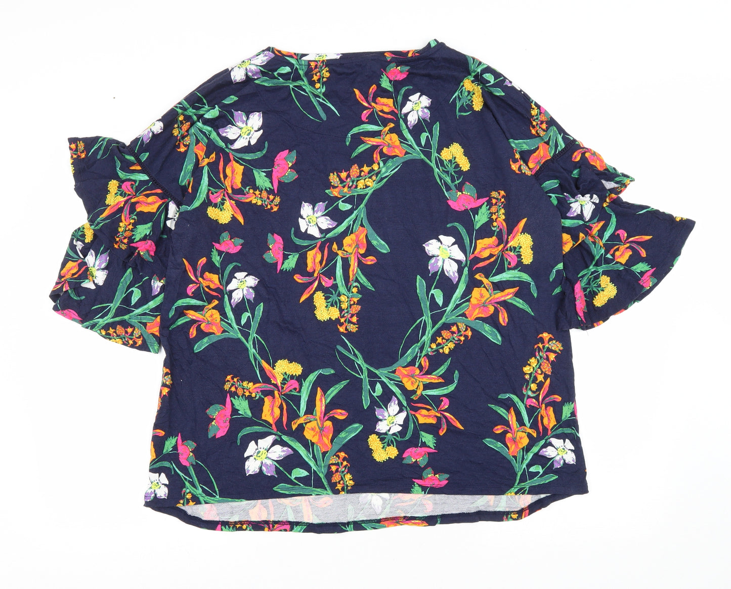 George Womens Blue Floral Cotton Basic T-Shirt Size 20 Round Neck