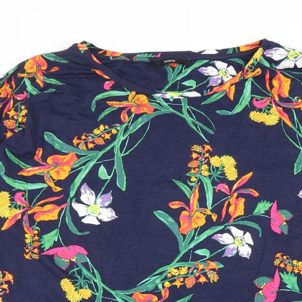George Womens Blue Floral Cotton Basic T-Shirt Size 20 Round Neck