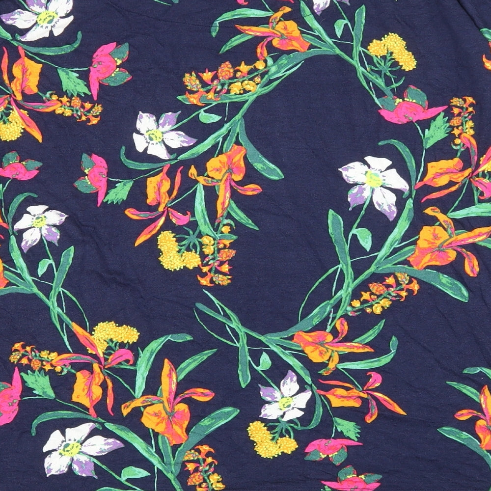 George Womens Blue Floral Cotton Basic T-Shirt Size 20 Round Neck
