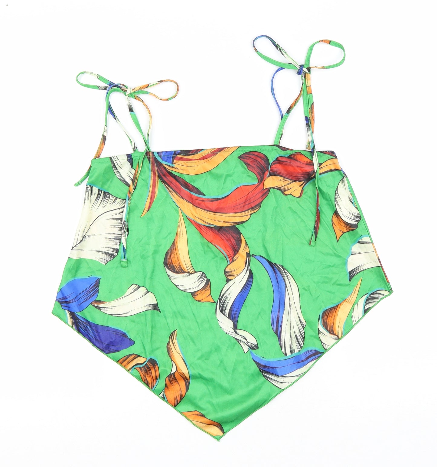 Zara Womens Green Floral Polyester Camisole Tank Size S Square Neck