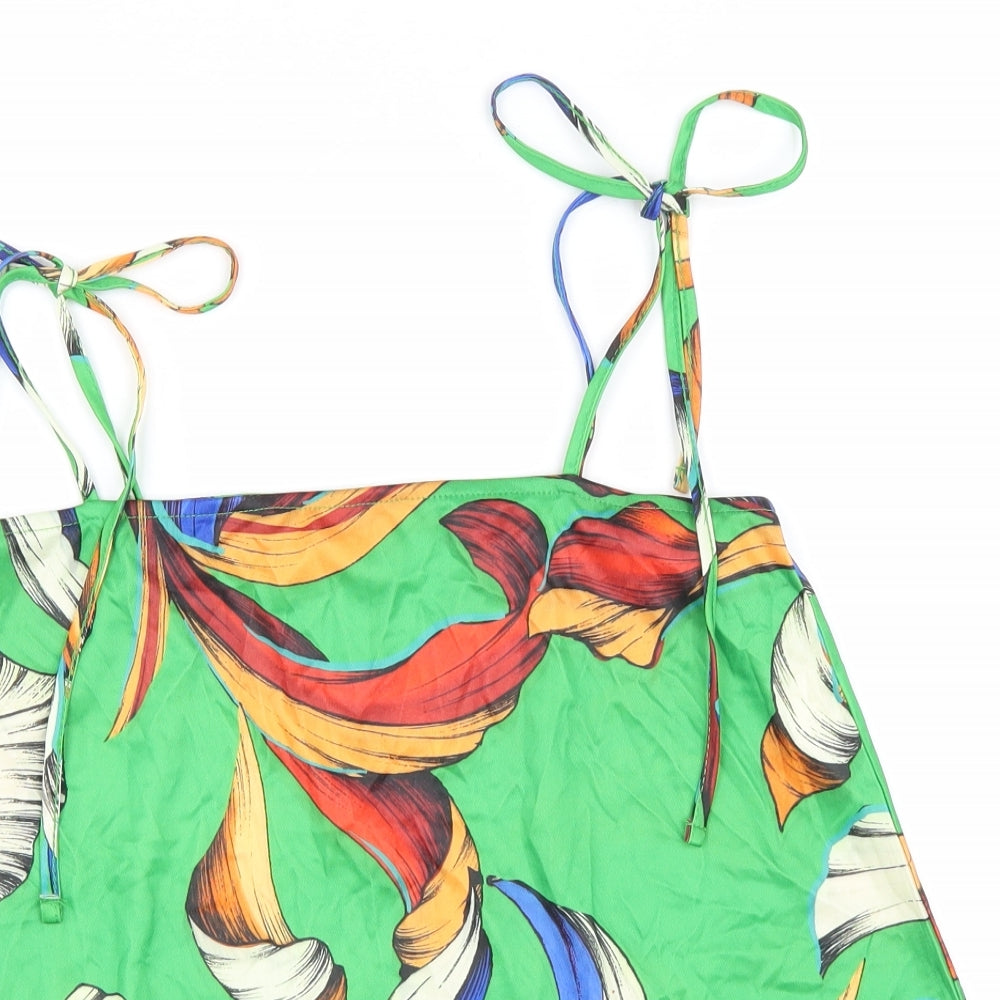 Zara Womens Green Floral Polyester Camisole Tank Size S Square Neck