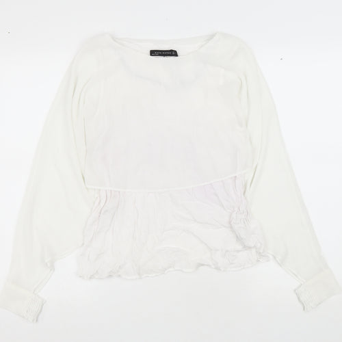 Zara Womens White Polyester Basic Blouse Size M Boat Neck