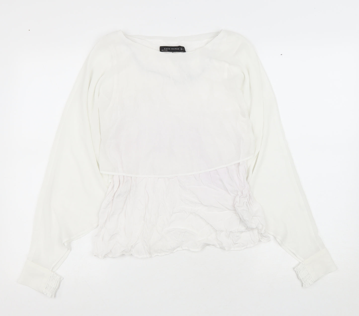 Zara Womens White Polyester Basic Blouse Size M Boat Neck