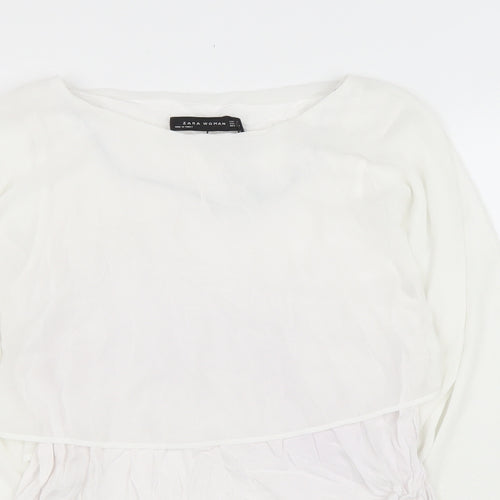 Zara Womens White Polyester Basic Blouse Size M Boat Neck