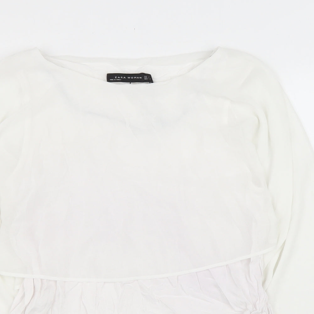 Zara Womens White Polyester Basic Blouse Size M Boat Neck