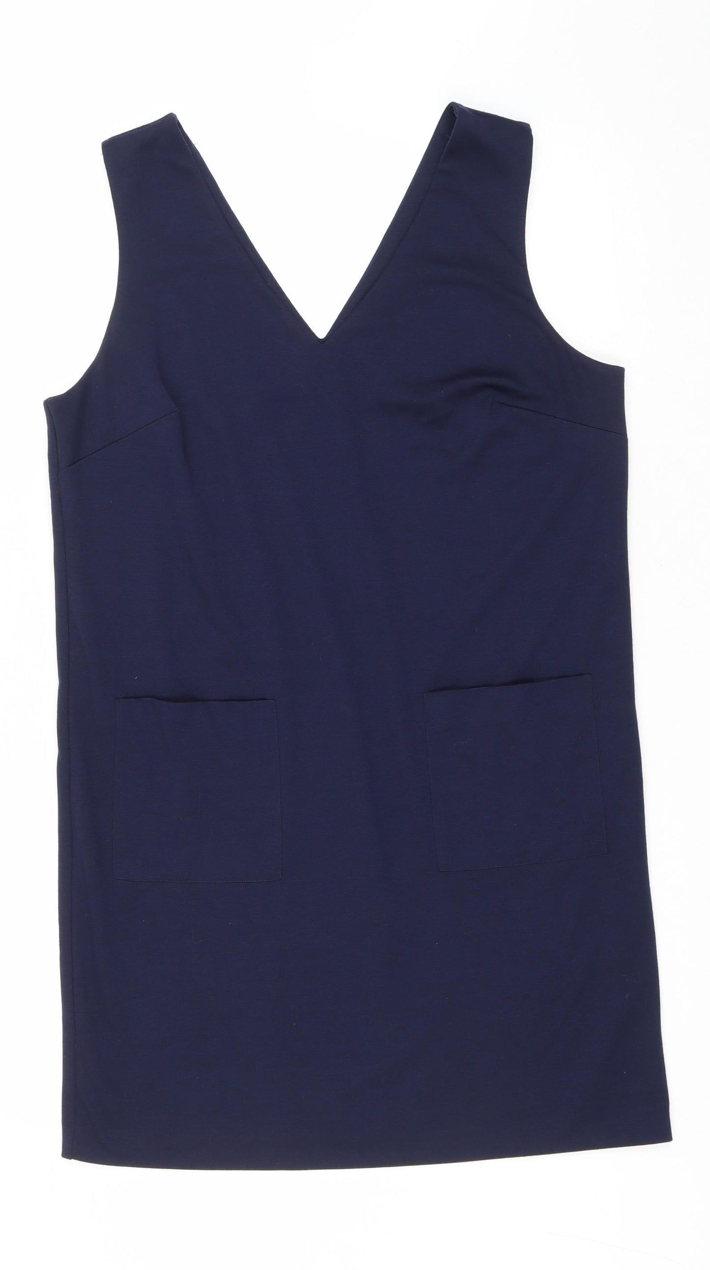M&Co Womens Blue Polyester Pencil Dress Size 14 V-Neck Pullover