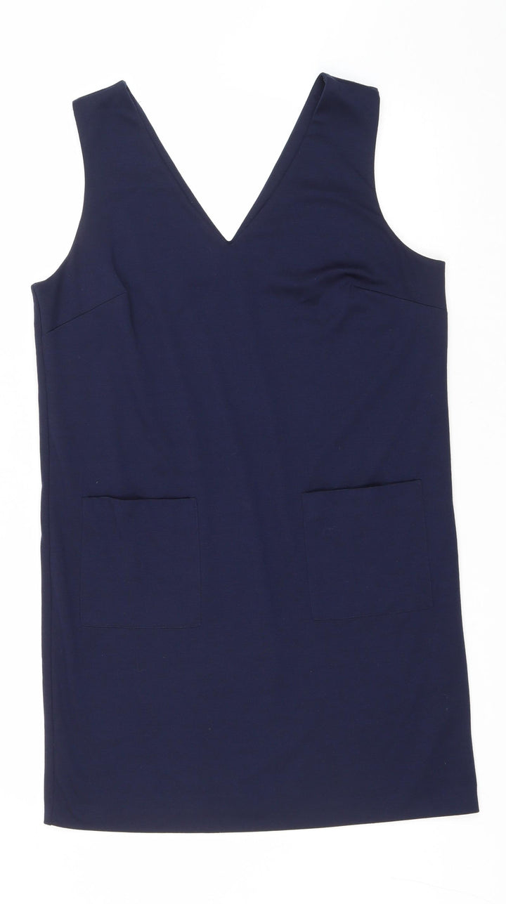 M&Co Womens Blue Polyester Pencil Dress Size 14 V-Neck Pullover