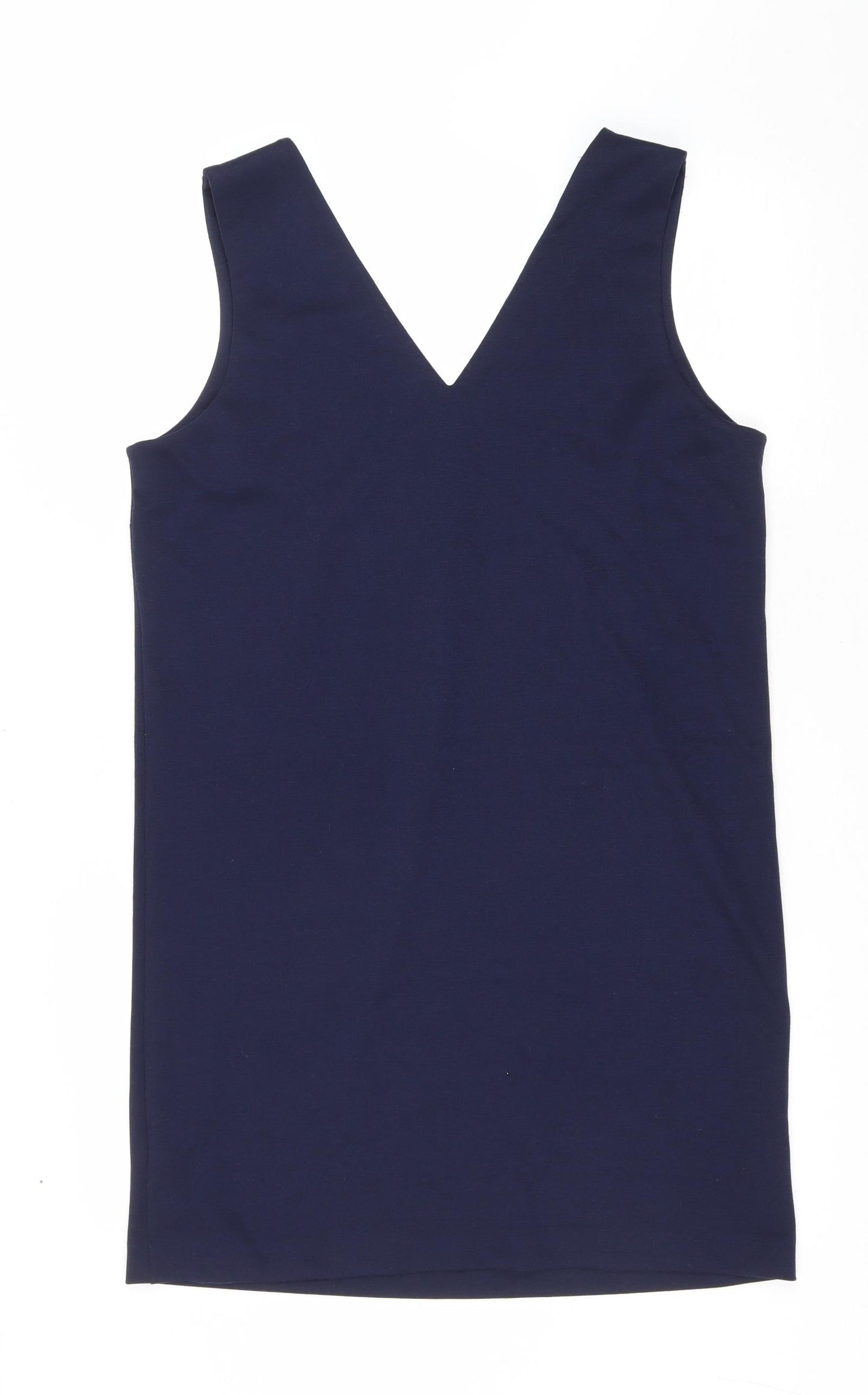 M&Co Womens Blue Polyester Pencil Dress Size 14 V-Neck Pullover