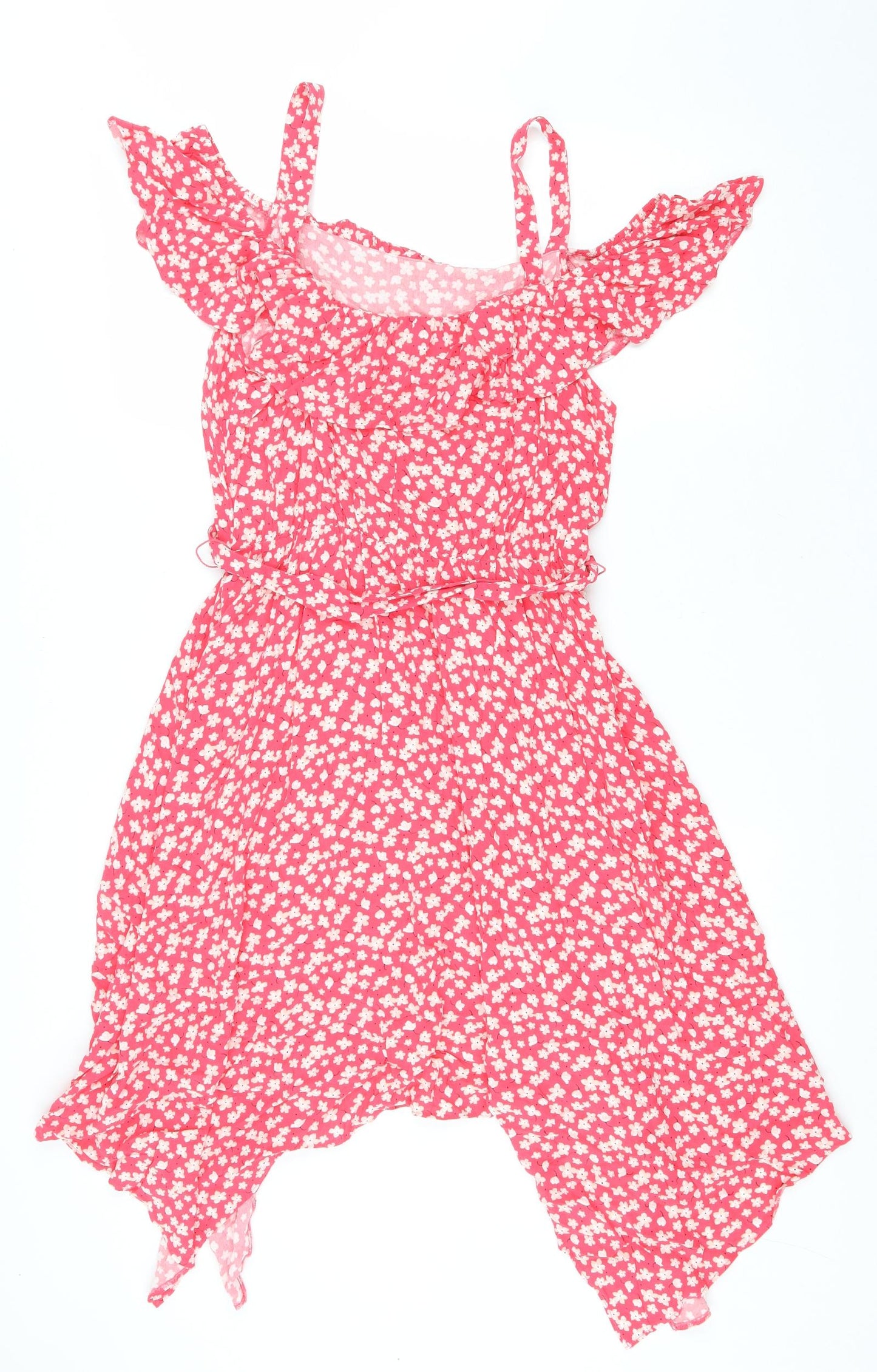 George Womens Pink Floral Viscose Fit & Flare Size 12 Scoop Neck Pullover