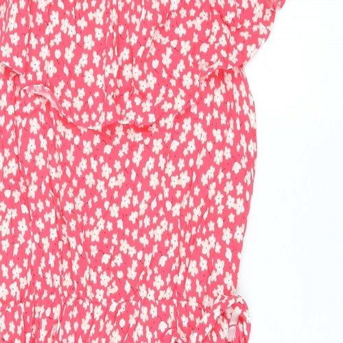 George Womens Pink Floral Viscose Fit & Flare Size 12 Scoop Neck Pullover