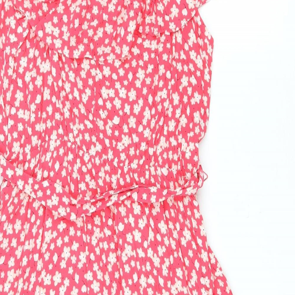 George Womens Pink Floral Viscose Fit & Flare Size 12 Scoop Neck Pullover