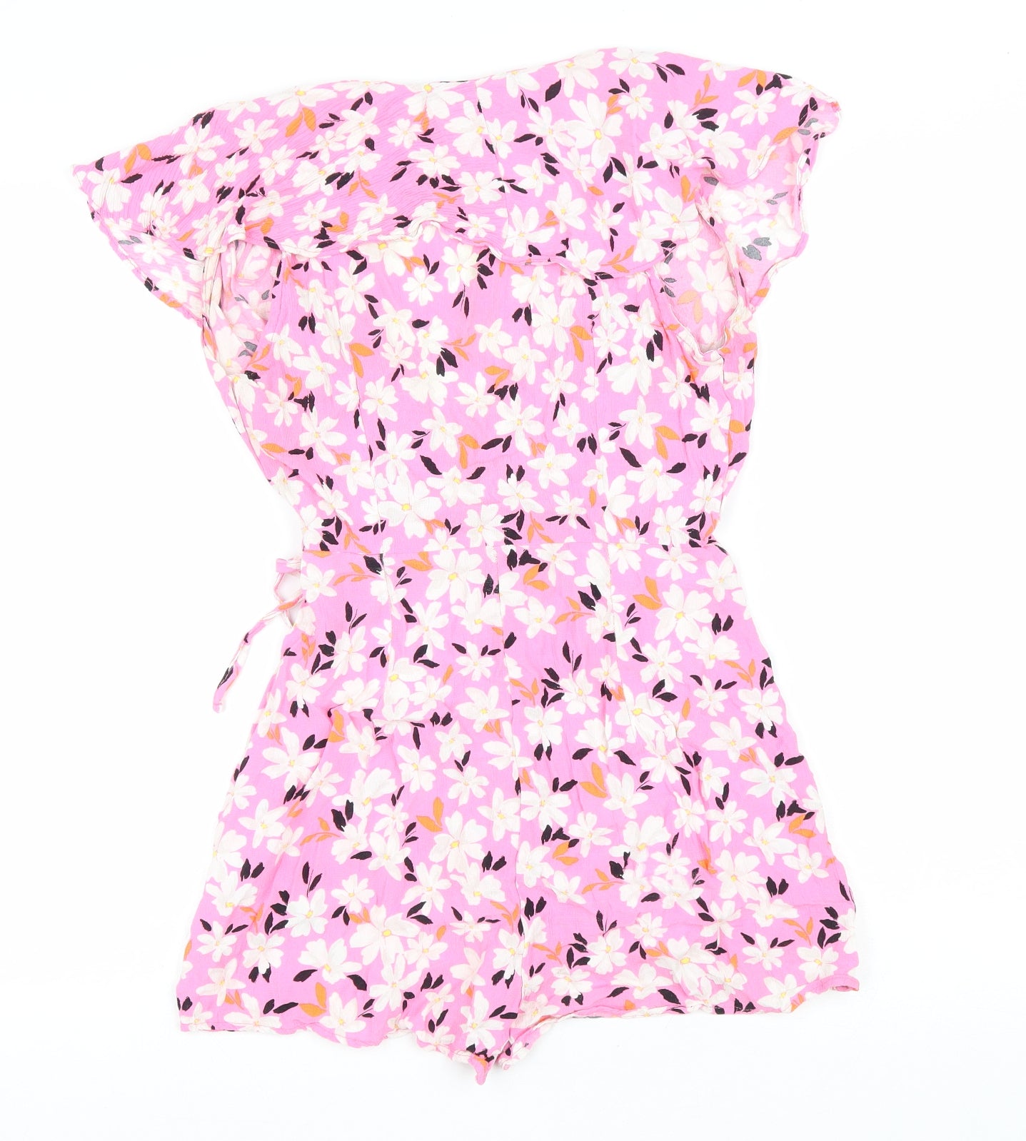Bershka Womens Pink Floral Viscose Playsuit One-Piece Size M Zip - wrap front style