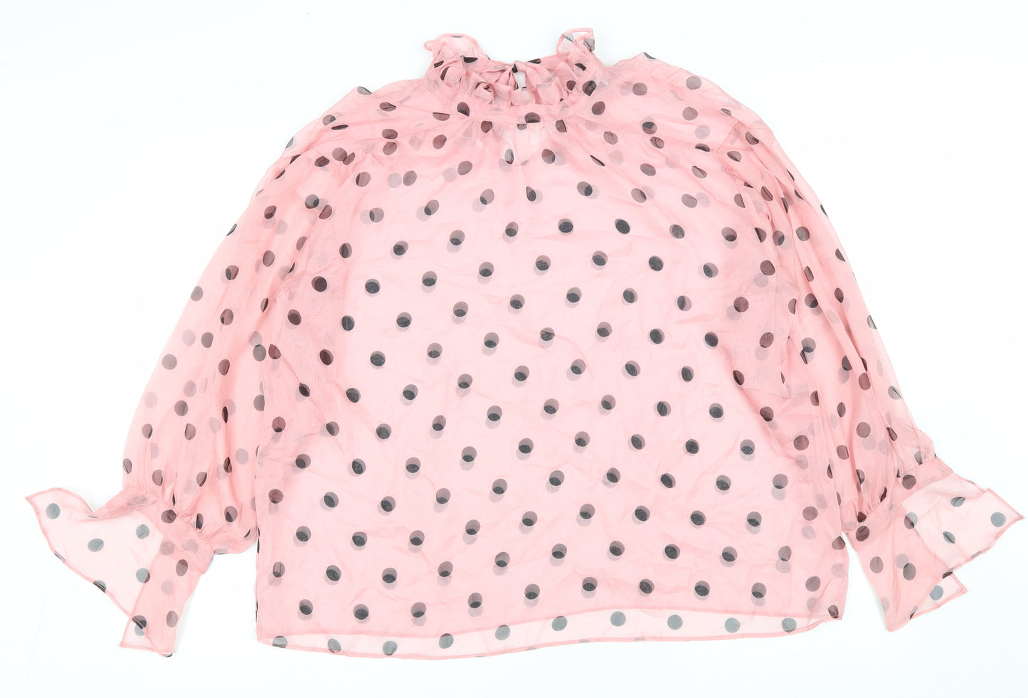 Zara Womens Pink Polka Dot Polyester Basic Blouse Size XS Mock Neck