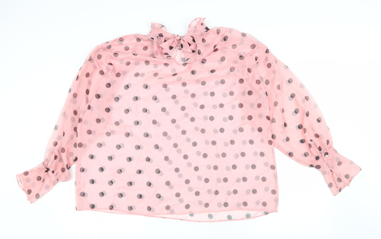 Zara Womens Pink Polka Dot Polyester Basic Blouse Size XS Mock Neck