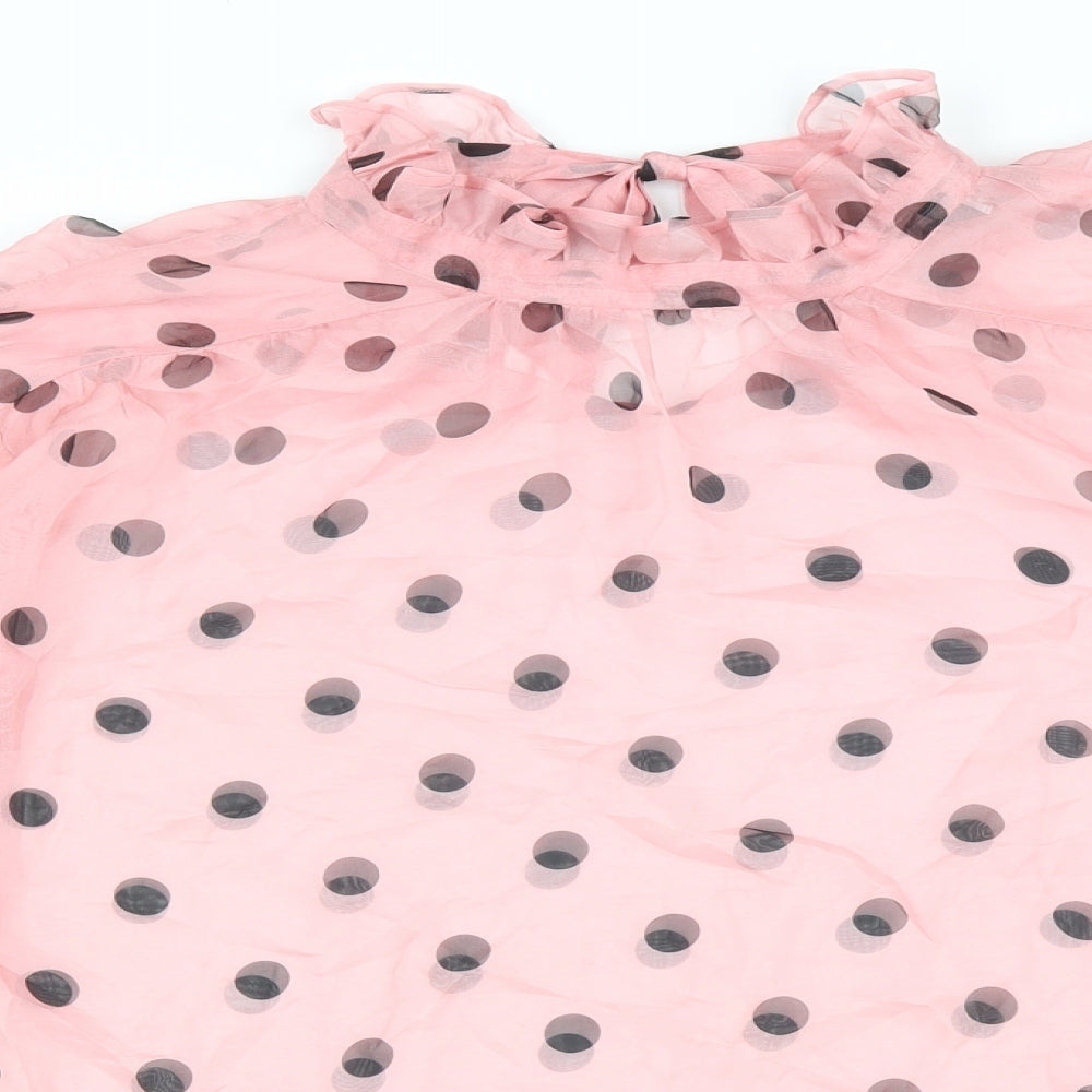 Zara Womens Pink Polka Dot Polyester Basic Blouse Size XS Mock Neck