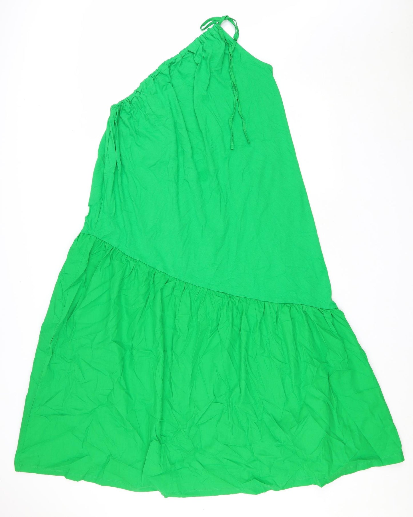 Zara Womens Green Cotton A-Line Size M One Shoulder Tie
