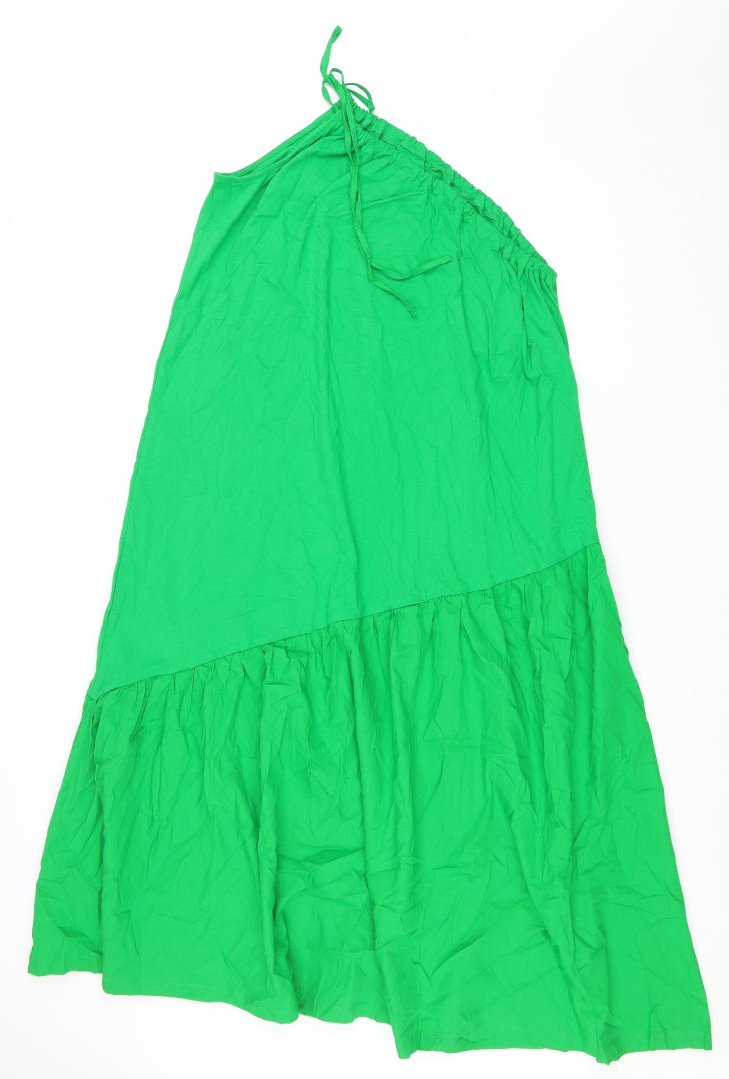 Zara Womens Green Cotton A-Line Size M One Shoulder Tie