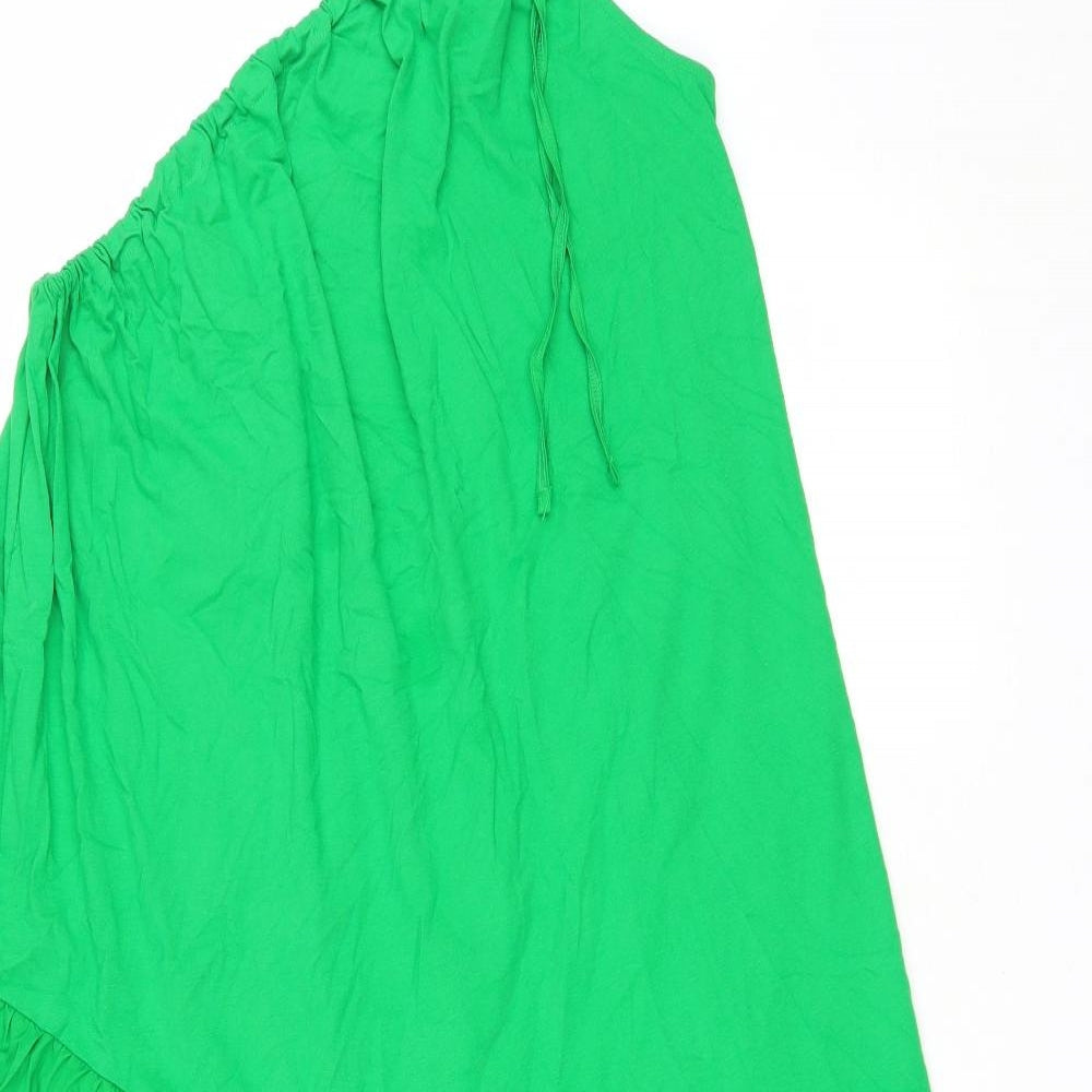 Zara Womens Green Cotton A-Line Size M One Shoulder Tie