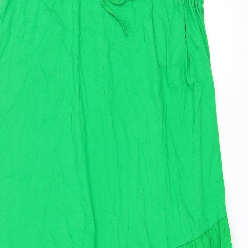 Zara Womens Green Cotton A-Line Size M One Shoulder Tie