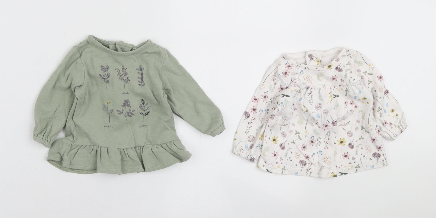 mamas & papas Girls Multicoloured Floral Cotton Dress Set Outfit/Set Size 12 Months Snap