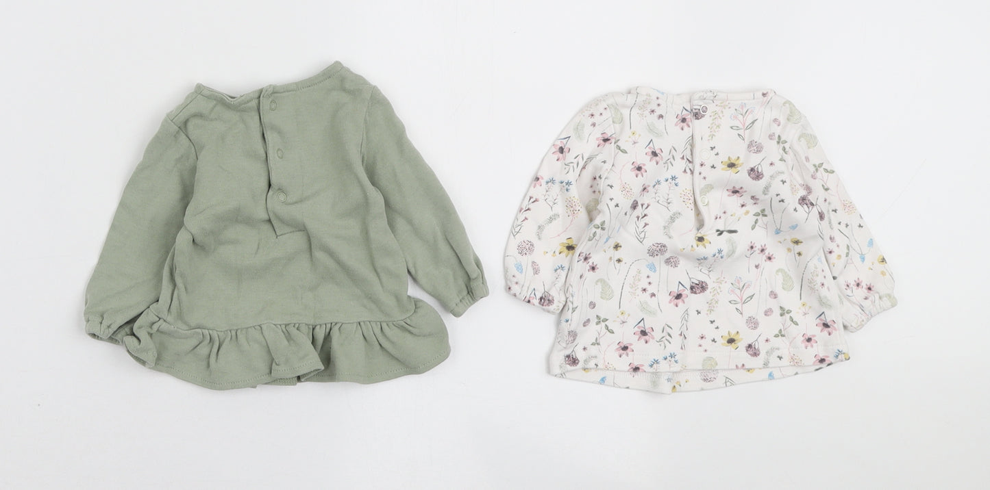 mamas & papas Girls Multicoloured Floral Cotton Dress Set Outfit/Set Size 12 Months Snap