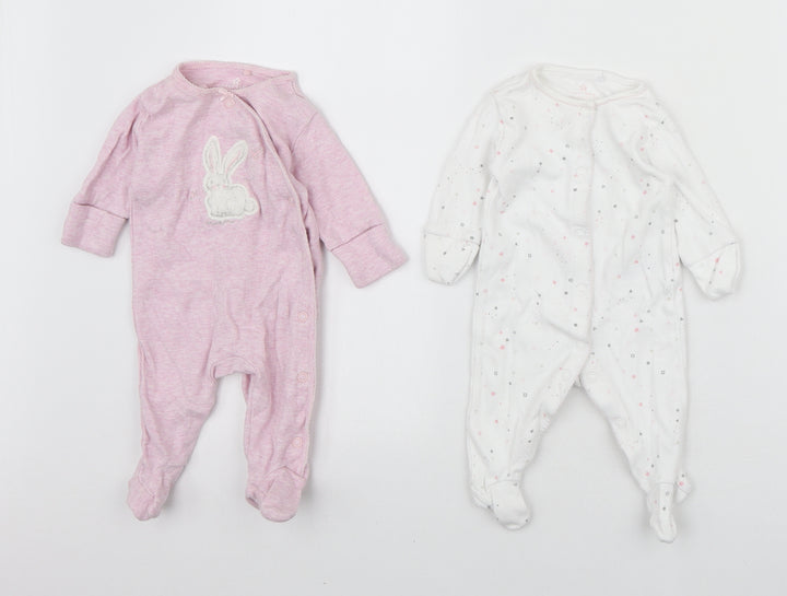 NEXT Girls Pink Geometric Cotton Bodysuit Outfit/Set Size 12 Months Snap - Bunny