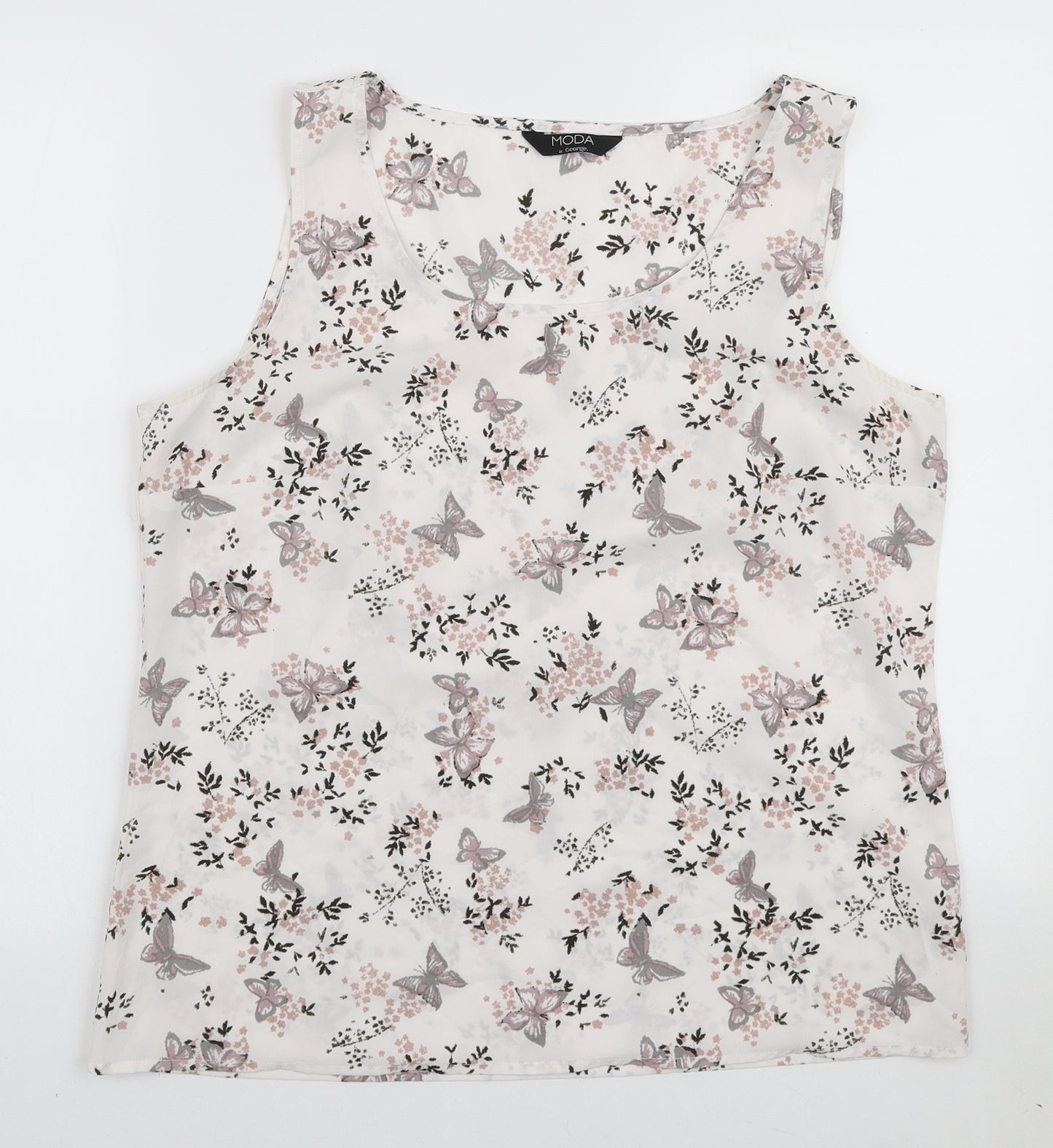 George Womens White Geometric Polyester Basic Tank Size 16 Round Neck - Butterfly Print