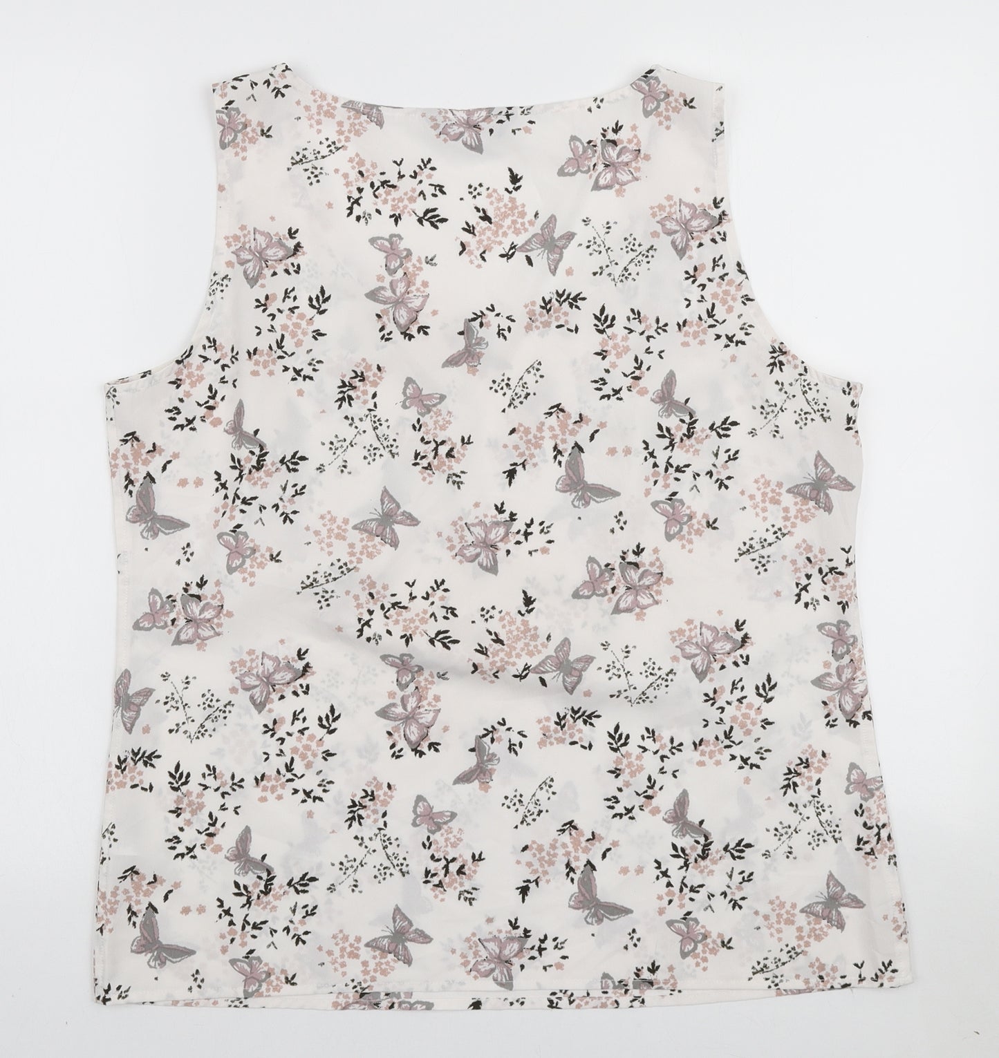 George Womens White Geometric Polyester Basic Tank Size 16 Round Neck - Butterfly Print