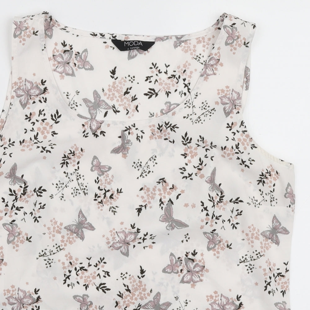 George Womens White Geometric Polyester Basic Tank Size 16 Round Neck - Butterfly Print