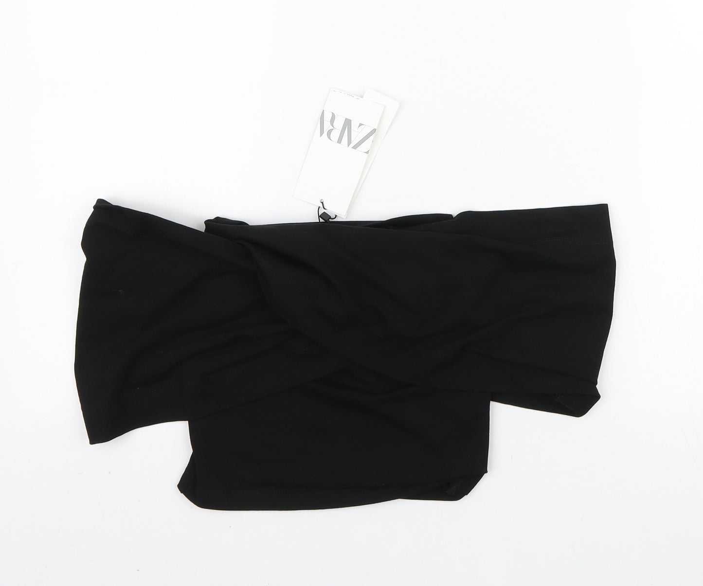 Zara Womens Black Polyester Cropped T-Shirt Size M Off the Shoulder