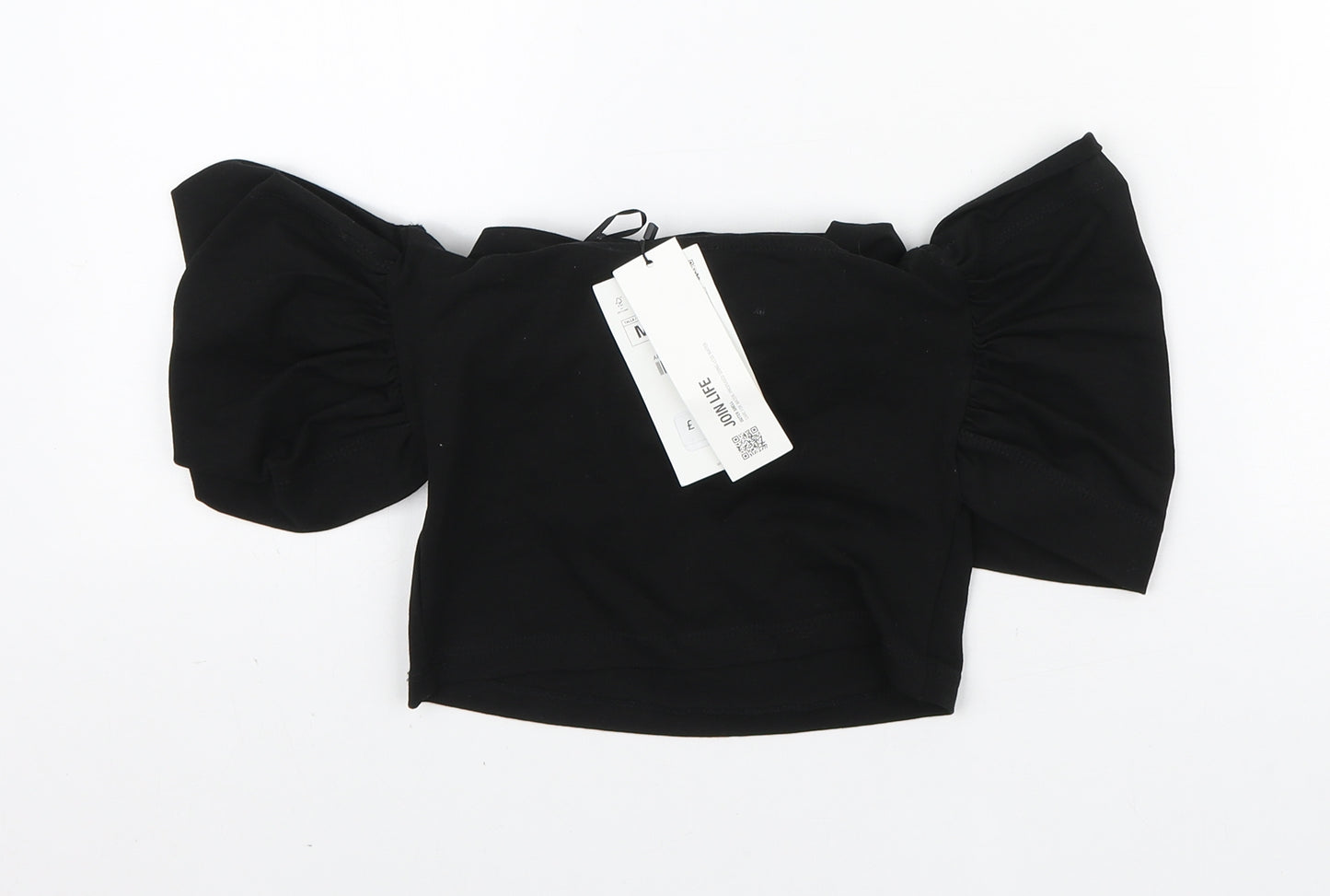 Zara Womens Black Polyester Cropped T-Shirt Size M Off the Shoulder