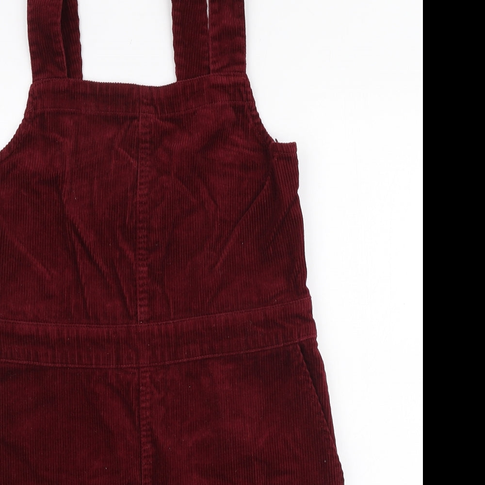 Dorothy Perkins Womens Red 100% Cotton Pinafore/Dungaree Dress Size 14 Square Neck Zip