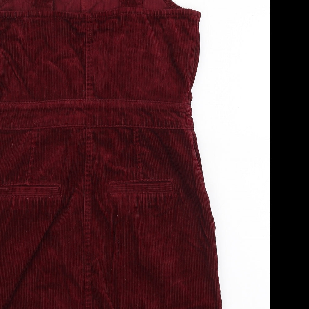 Dorothy Perkins Womens Red 100% Cotton Pinafore/Dungaree Dress Size 14 Square Neck Zip