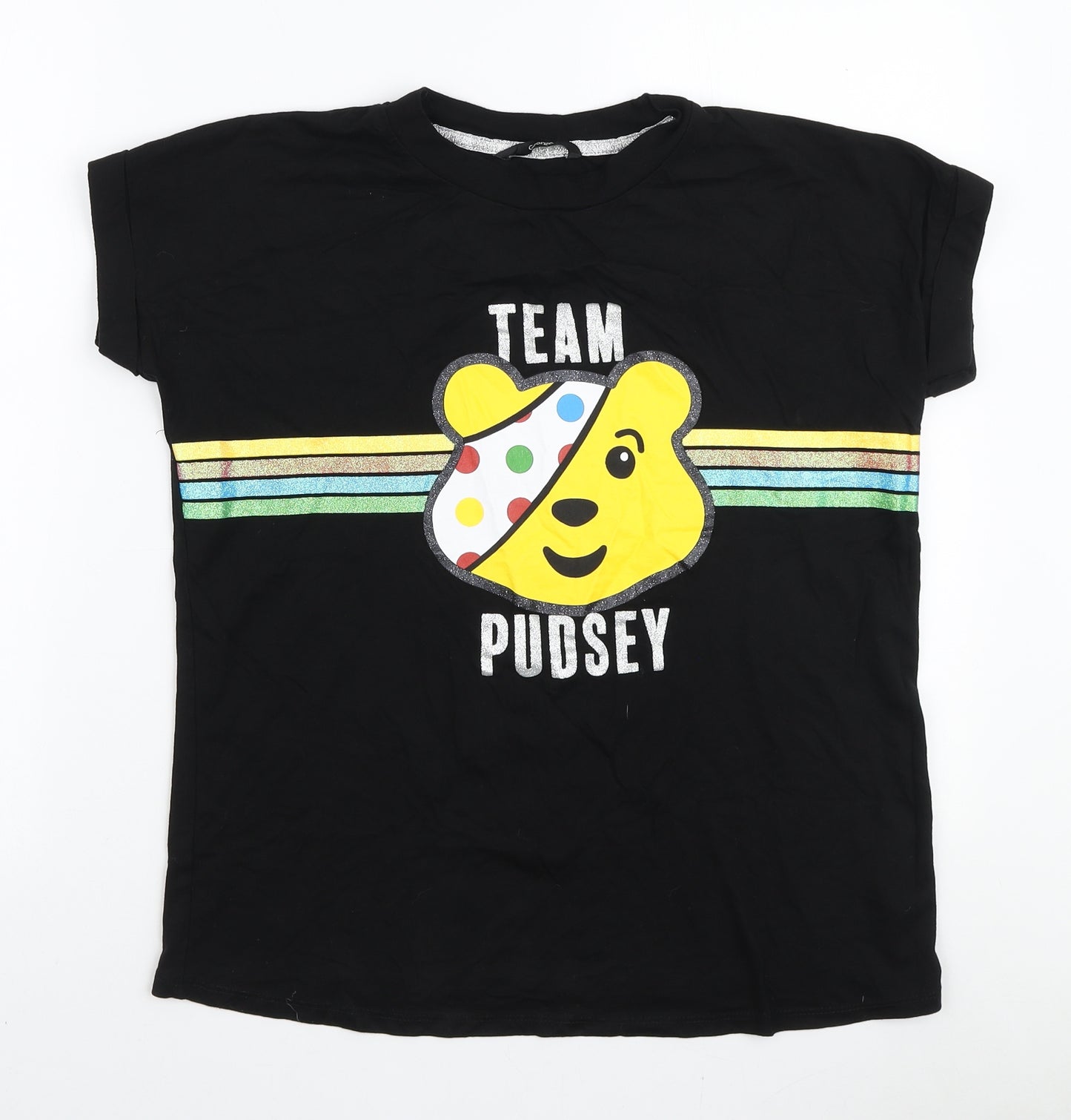 George Womens Black Cotton Basic T-Shirt Size M Round Neck - Team Pudsey