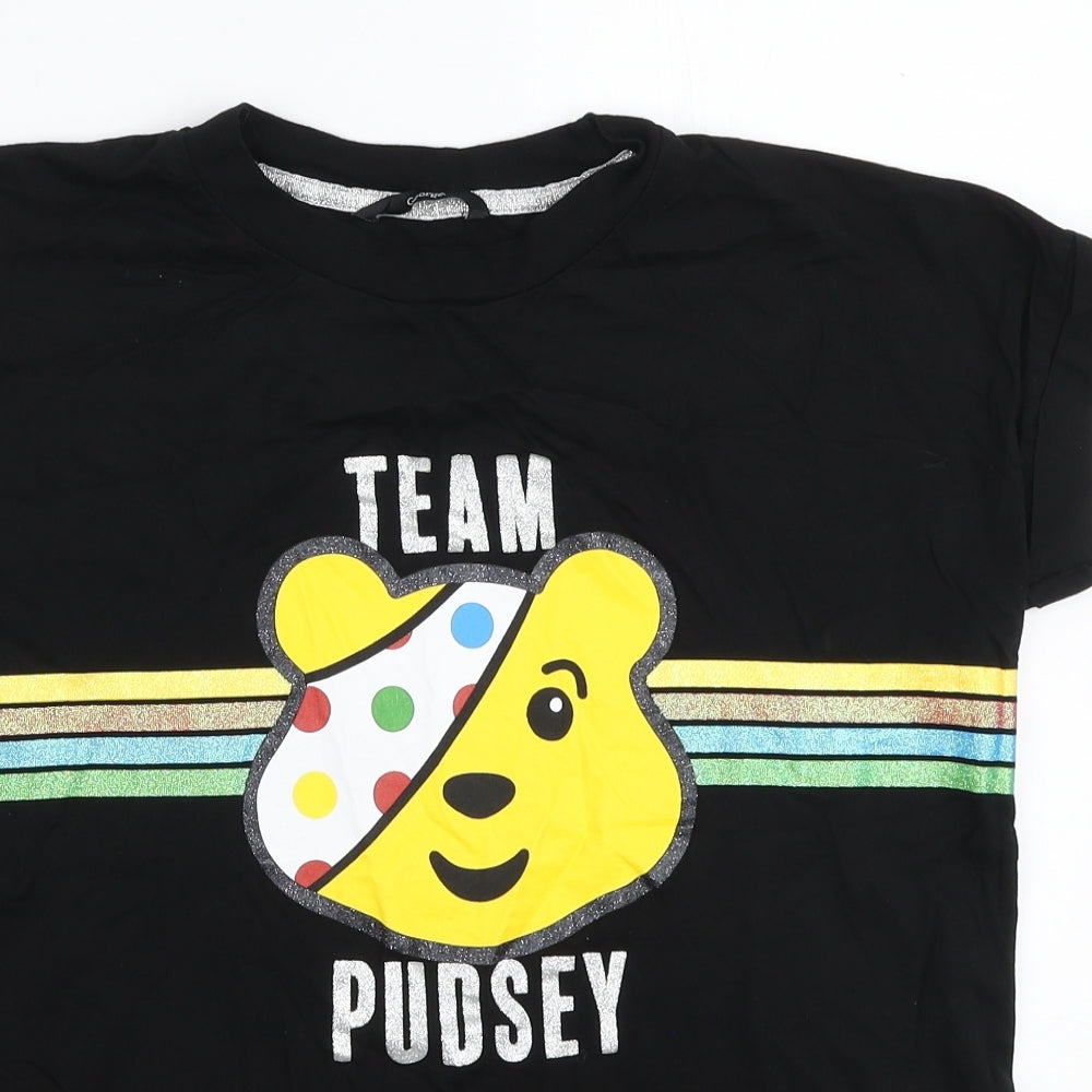 George Womens Black Cotton Basic T-Shirt Size M Round Neck - Team Pudsey